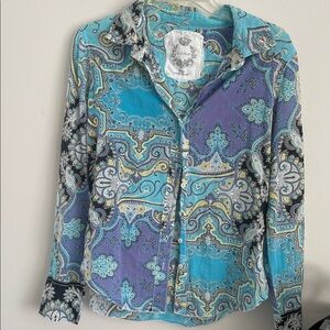 Women's Paisley Button-Up Blouse - Blue and Purple